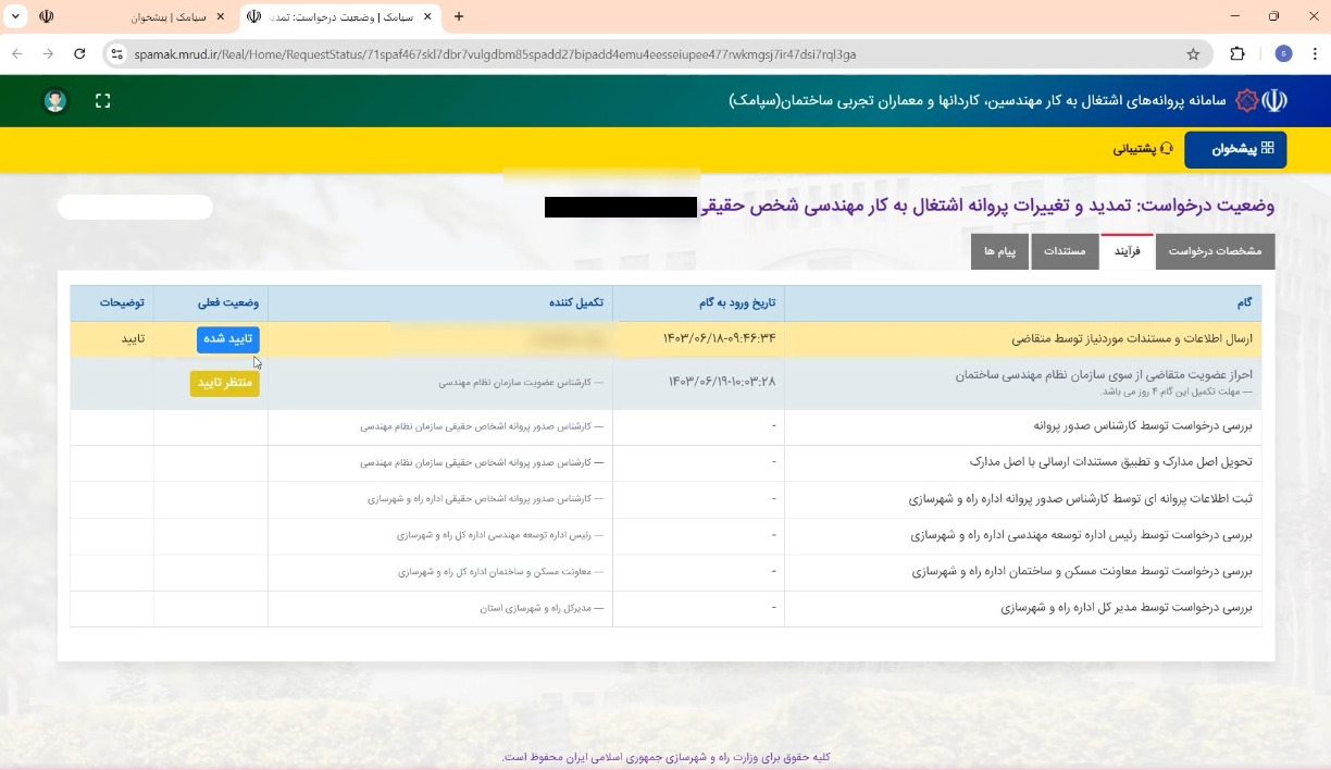 پیگیری تمدید پروانه نظام مهندسی